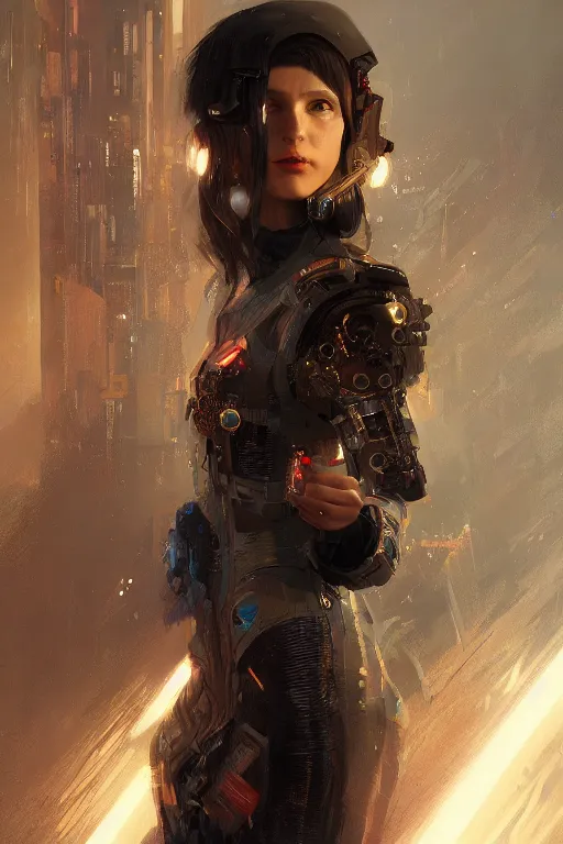 Prompt: a beautiful young woman wearing a cyberpunk outfit, intricate, elegant, volumetric lighting, scenery, digital painting, highly detailed, artstation, sharp focus, illustration, concept art,ruan jia, steve mccurry