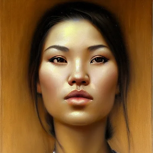 Prompt: beautiful portrait of a kazakh, ( waitress ) girl, by casey baugh,, vladimir kush!!, yasunari ikenaga, yasar vurdem, william oxer