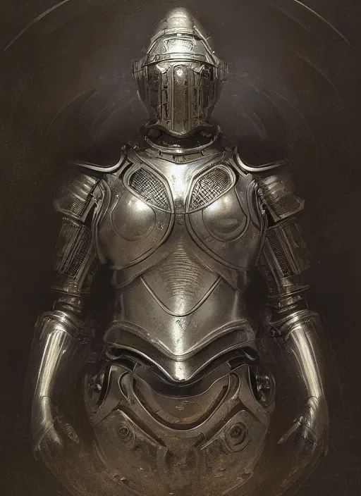 Image similar to portrait of a futuristic silver armored knight cyborg, modern fine art, fractal, intricate, elegant, highly detailed, digital photography, subsurface scattering, by jheronimus bosch and greg rutkowski,