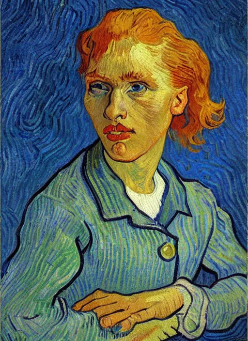 Image similar to lifelike oil painting portrait of ariel by van gogh