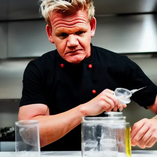 Prompt: gordon ramsay performing chemistry experiments in the lab