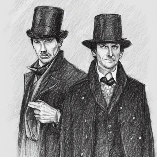 Prompt: pencil sketch portrait of sherlock holmes and dr. watson, the adventure of the speckled band