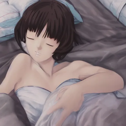 Image similar to Ayanami Rei is sleeping,anime,artstation,very detailed