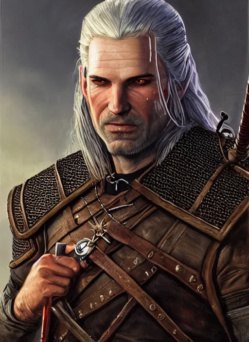 Prompt: a realistic fantasy portrait painting of a male witcher, ultra detailed, art by ralph horsley, swanland, sabbas