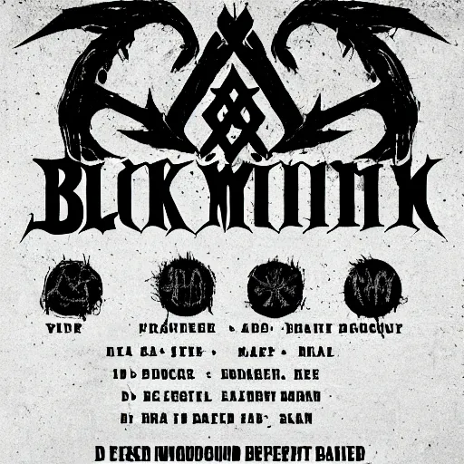 Image similar to black metal concert flyer, black metal logos, unreadable, 3 band lineup, local bar, d. i. y. venue, basement show