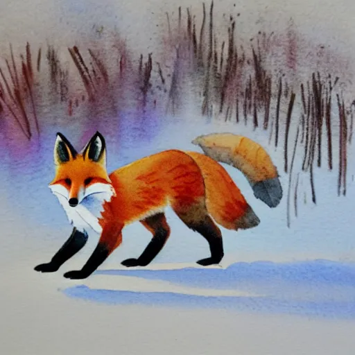 Image similar to watercolour, fox in the snow