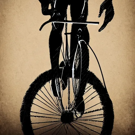 Prompt: a portrait of a really short men biting a really tall bike realistic digital art