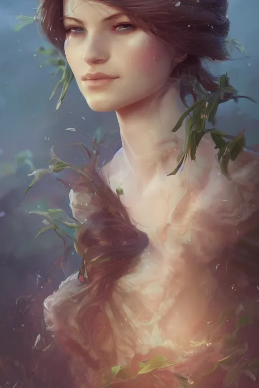 Prompt: mother nature, character art portrait, official media, illustrated by charlie bowater and ilya kushinov, extremely detailed, 8 k, trending on artstation, cinematic lighting, beautiful,