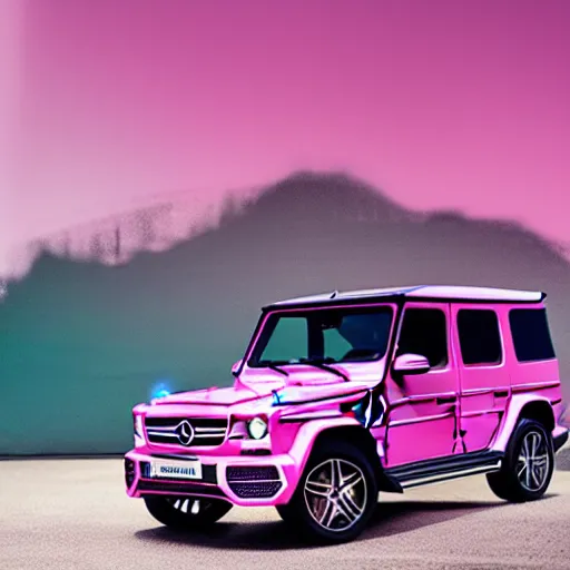 Prompt: Poster of a pink Mercedes-Benz G63, vibrant, studio lighting