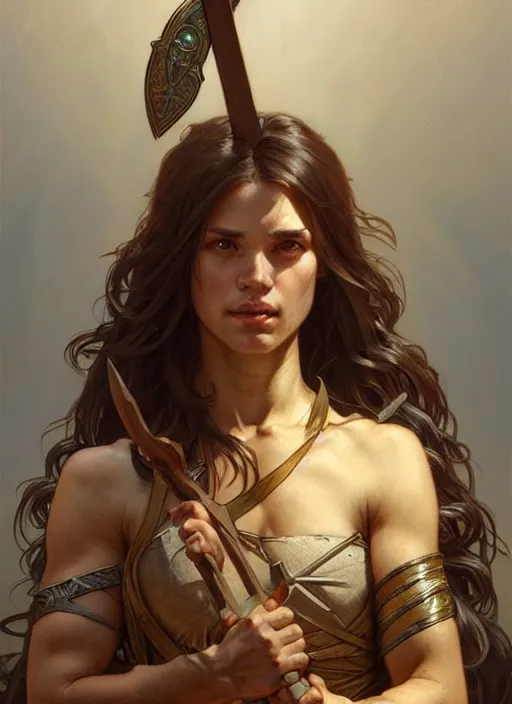 Prompt: portrait of biblical cain holding a spear, intricate, headshot, highly detailed, digital painting, artstation, concept art, sharp focus, cinematic lighting, illustration, art by artgerm and greg rutkowski, alphonse mucha, cgsociety