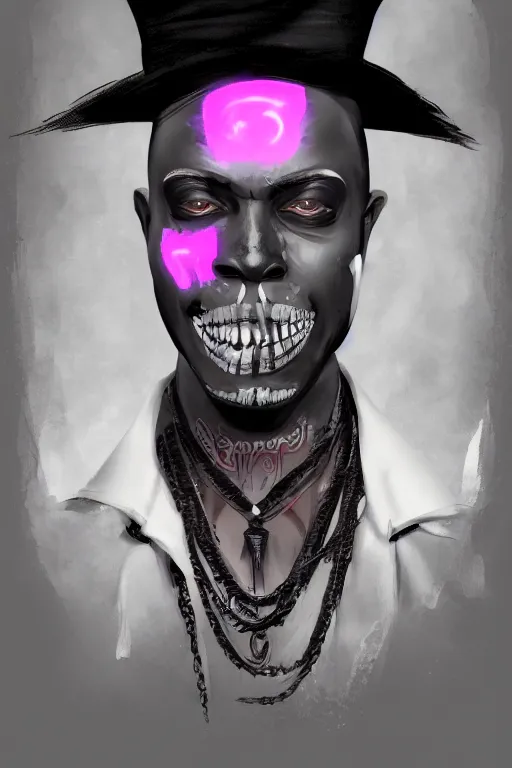 Image similar to portrait of baron samedi | cyber neon lights | digital painting | artstation