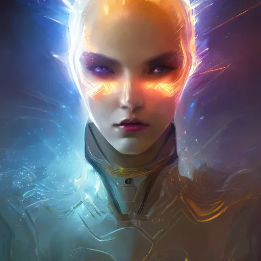 Prompt: cyber armor, dreamy and ethereal, expressive pose, gold eyes, exciting expression, fantasy, intricate, elegant, many lightning, cold color, highly detailed, digital painting, artstation, concept art, cyberpunk wearing, smooth, sharp focus, led, illustration.