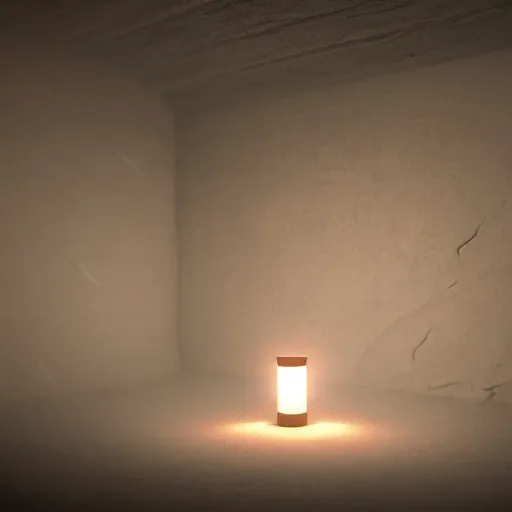 Prompt: japanese lamp inside a cave made of chalk, photorealistic rendering, atmospheric light, octane, redshift