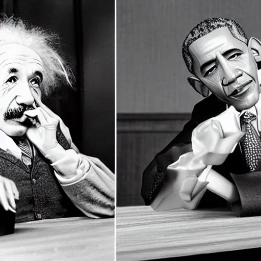 Image similar to Einstein and Obama taking a shit on table at McDonalds, ultra detailed, photorealistic, dramatic lighting