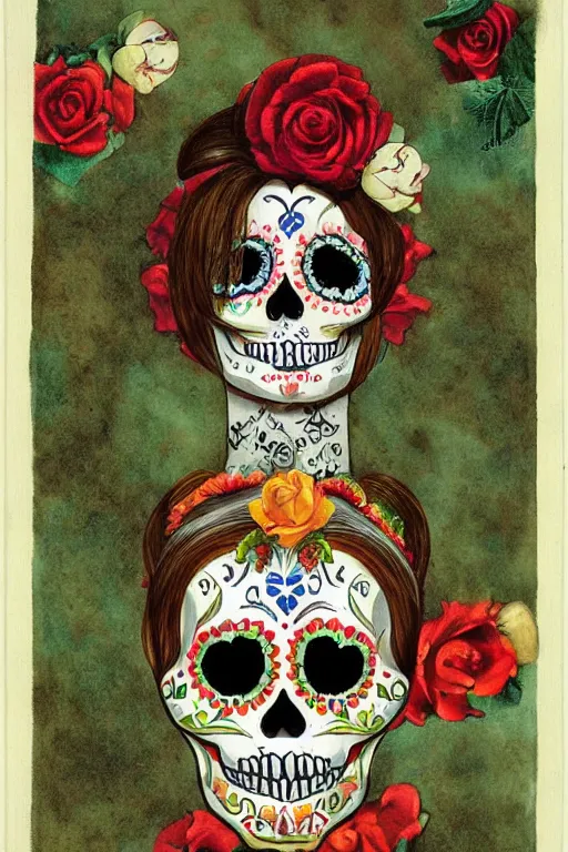 Image similar to Illustration of a sugar skull day of the dead girl, art by Thomas Cole