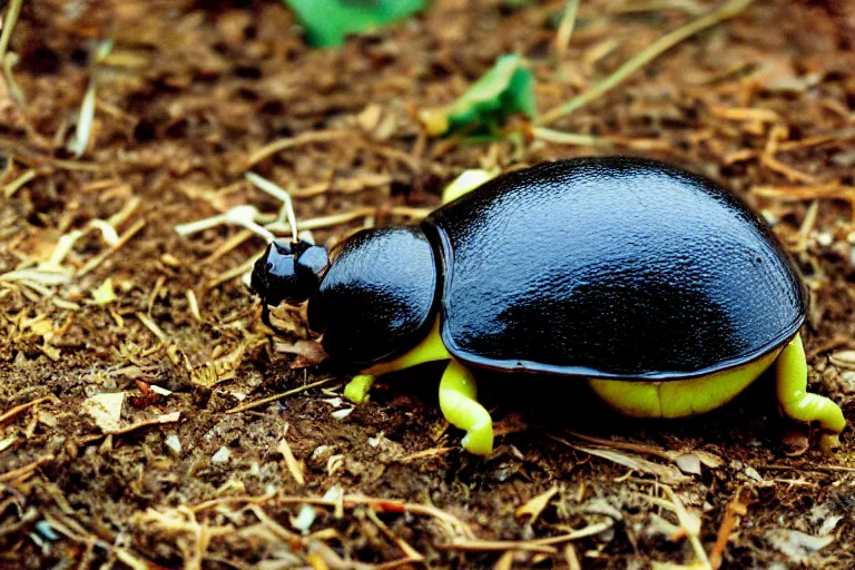 Image similar to a photo of a giant mutant dungbeetle lemon in its natural habitat, kodak ektachrome e 1 0 0 photography