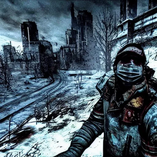 Image similar to metro 2 0 3 3 style, selfie, postapocalytpic