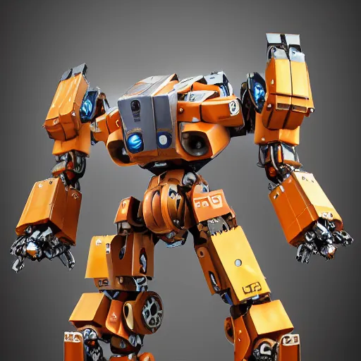 Image similar to hy - gogg mecha with extendable multi segmented arms, orangutan mecha with long arms and sci - fi weaponry, realistic, cannon eos, behance hd