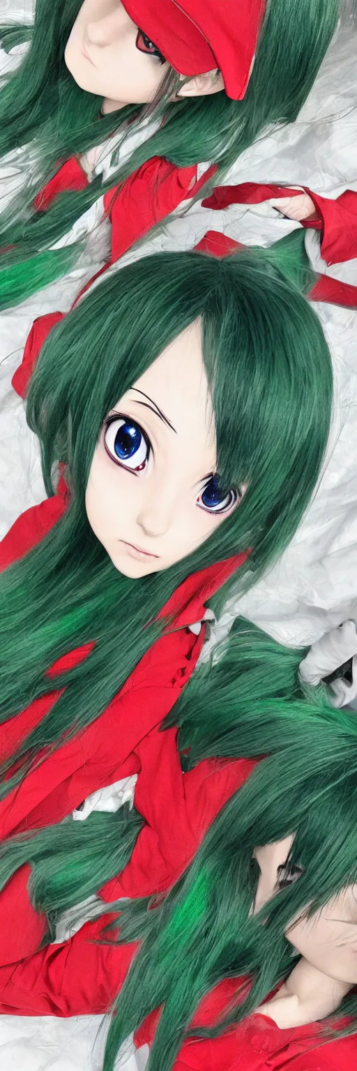 Image similar to green haired anime girl red flannel border police