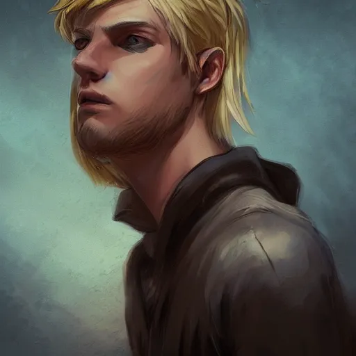 Prompt: A dirty blonde boy thief with daggers, epic fantasy, dreamscape maximized, cinematic lighting, fantasy art illustration, trending on Artstation