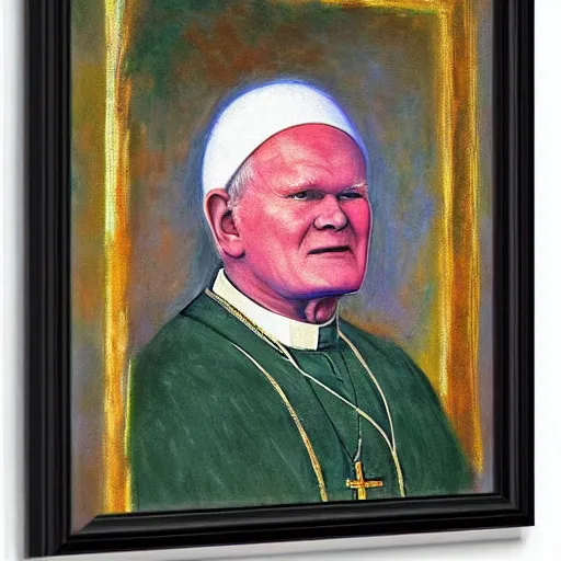 Prompt: portrait of john paul ii wearing piccolo's turban from dragon ball z by claude monet