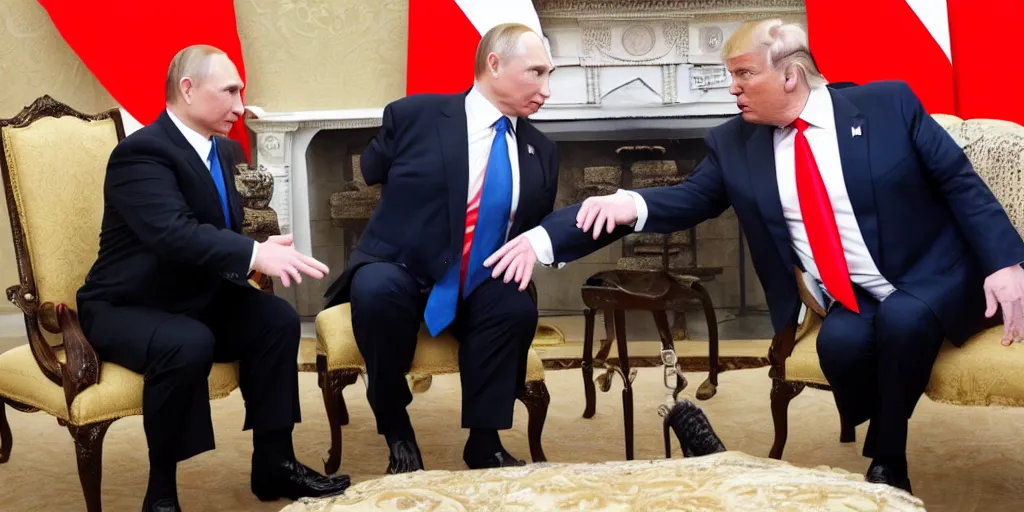 Prompt: trump seductively reaching around putin