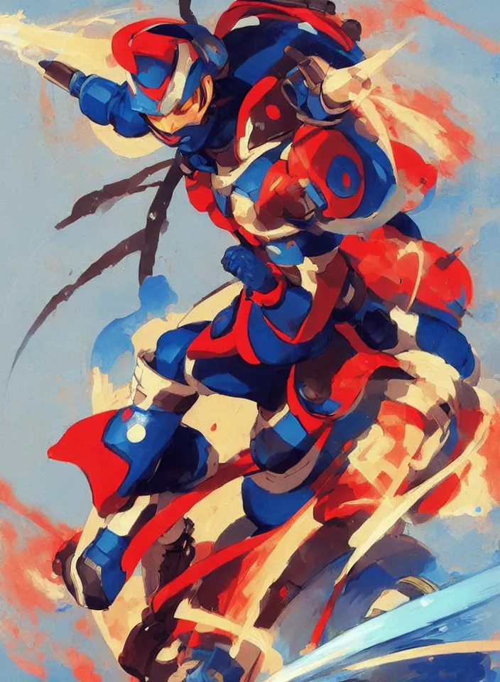 Prompt: orientalist painting of a ninja megaman x zero, in the style of syd mead, jeremy cowart, by greg rutkowski, by greg tocchini, by james gilleard, by joe fenton