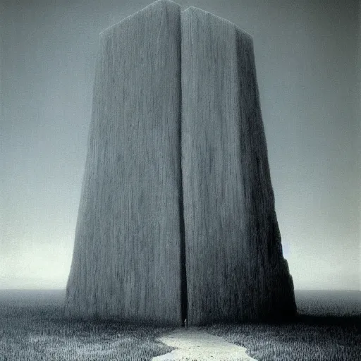 Prompt: an ominous monolith, painted by zdzislaw beksinski