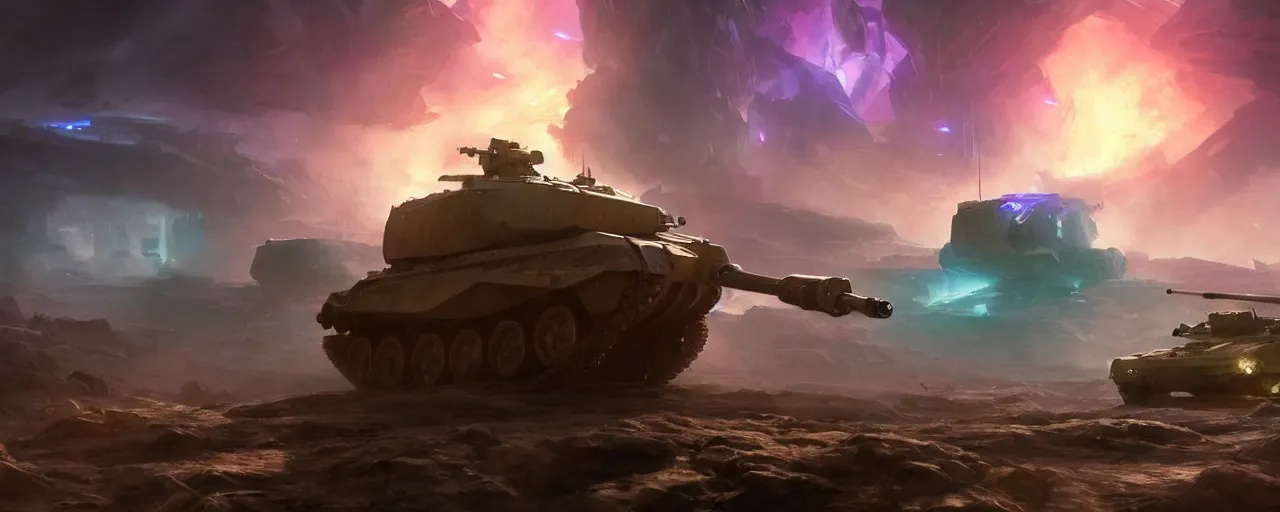 Image similar to tank the battlefield, epic scene, volumetric lighting futuristic, intricate, highly detailed, digital painting, artstation, concept art, cinematic, smooth, sharp focus, illustration, aurora borealis, unreal engine 5, 8 k, art by artgerm and greg rutkowski and alphonse mucha