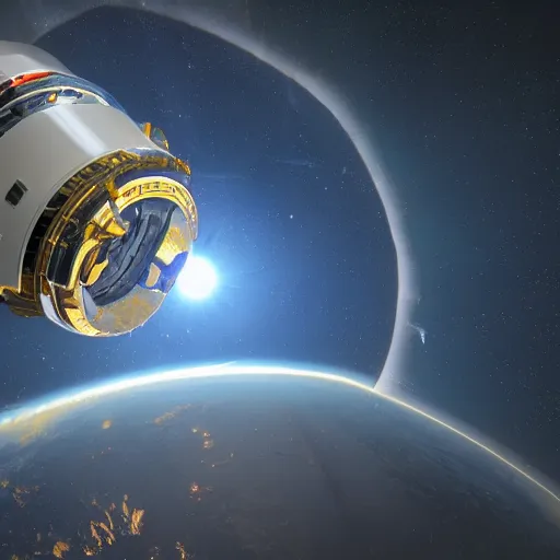 Image similar to dyson ring in space, intricate abstract, unreal engine tech demo, golden hour