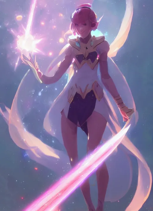 Prompt: a female space mage, star guardian inspired, perfect art, trending on pixiv, painted by greg rutkowski makoto shinkai takashi takeuchi, akihiko yoshida, yuumei, soft light, warm colors, cinematic color grading, realistic, artgerm