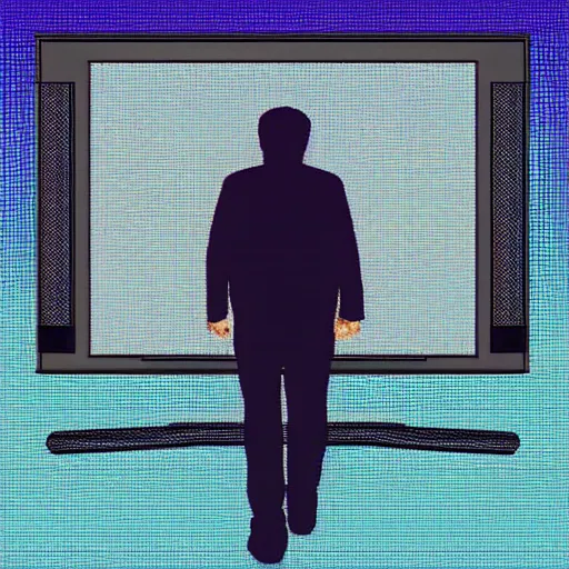 Image similar to a man walking into a static television, detailed digital art