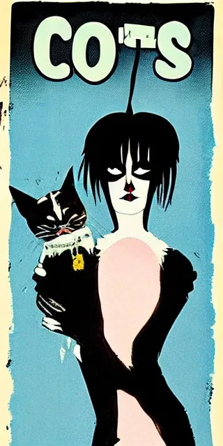 Image similar to Movie poster for a horror film about cats in goth clothes, 1978