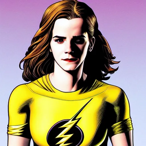 Prompt: Emma Watson as The Flash by brian bolland by alex ross by Esad Ribic by Greg Land digital painting digital art