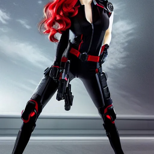 Image similar to A still photograph of Amouranth as Black Widow,