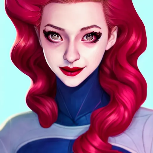 Image similar to a portrait of Lili Reinhart Batgirl comics, red hair, art by lois van baarle and loish and ross tran and rossdraws and sam yang and samdoesarts and artgerm, digital art, highly detailed, intricate, sharp focus, Trending on Artstation HQ, deviantart, unreal engine 5, 4K UHD image