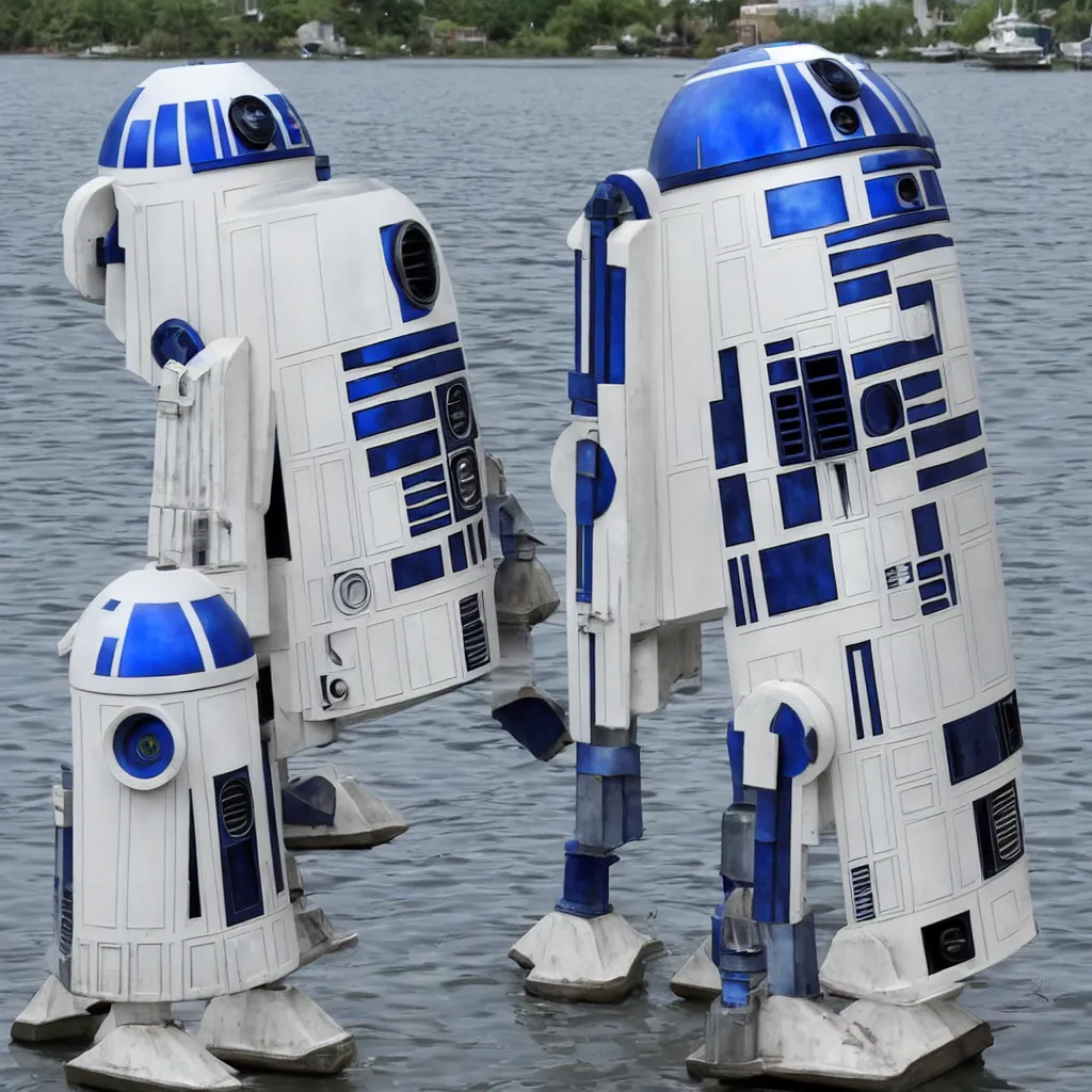 Prompt: r 2 d 2 on a boat