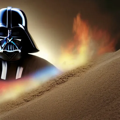 Image similar to darth vader panicking in a pit of sand