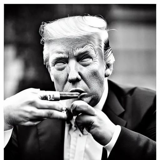 Image similar to a photo of donald trump smoking a cigar, award winning photograph