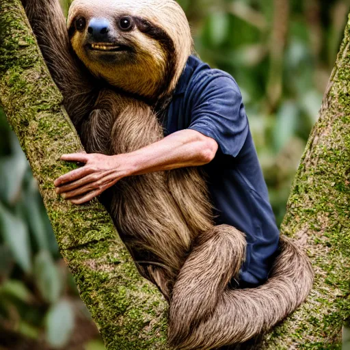 Image similar to portrait of an elderly man riding a sloth, canon eos r 3, f / 1. 4, iso 2 0 0, 1 / 1 6 0 s, 8 k, raw, unedited, symmetrical balance, wide angle