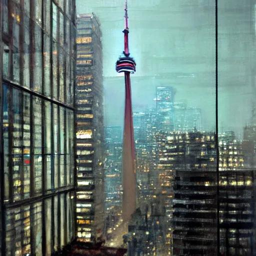 Prompt: toronto cn tower painting by jeremy mann