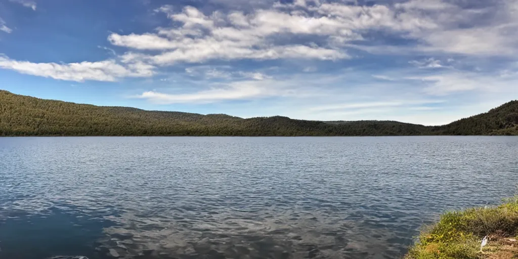 Image similar to lake with black water above side view, sky horizon