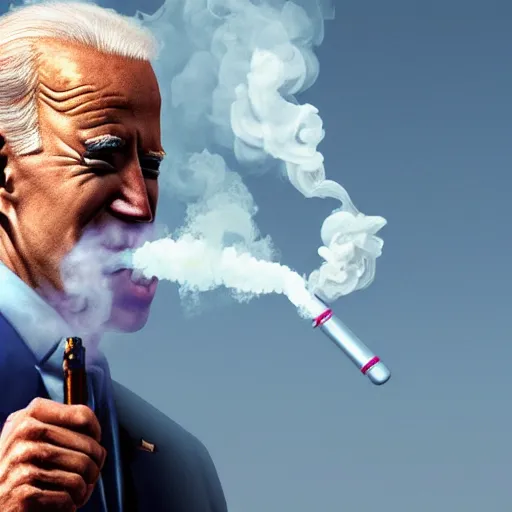 Image similar to joe biden smoking a vape pen in her right hand | smoke coming out of her mouth, artstation, 4 k