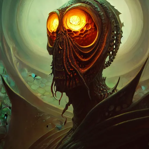 Image similar to Portrait of an undead ilithid mindflayer dracolich, honeycomb background, d&d, fantasy, intricate, elegant, highly detailed, digital painting, artstation, concept art, smooth, sharp focus, illustration, art by Krenz Cushart and Artem Demura and alphonse mucha