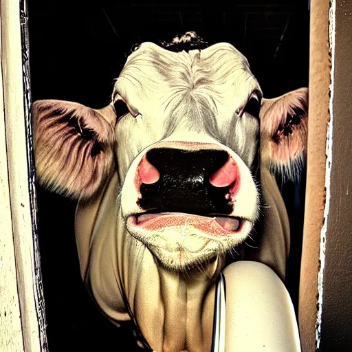 Image similar to creepy picture of cow, viewed through the peephole