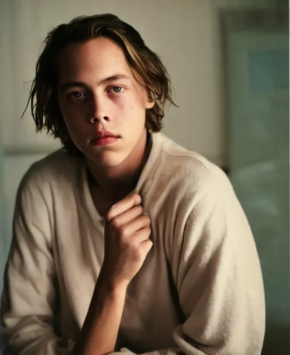 Image similar to portrait cole sprouse photographed by nan goldin