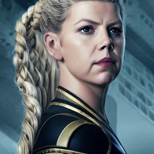 Prompt: portrait of lagertha in starfleet uniform, from the tv series vikings