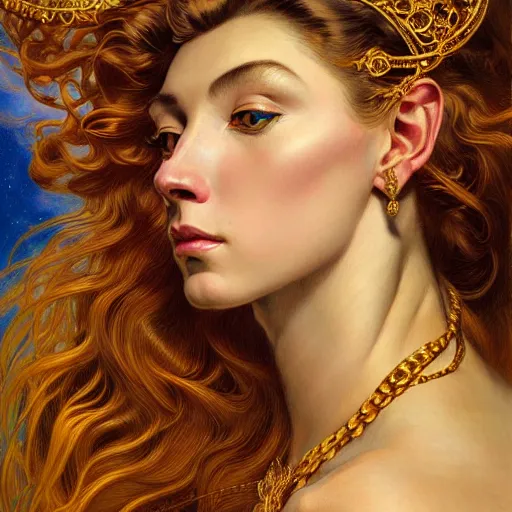 Image similar to highly detailed portrait of a majestic lioness queen in the form of a beautiful woman. d & d. art by eugene delacroix and donato giancola and anna dittmann and, arthur adams, alberto vargas. trending on artstation, intricate details, energetic composition, golden ratio, concept art, illustration, elegant art, global illuminaition