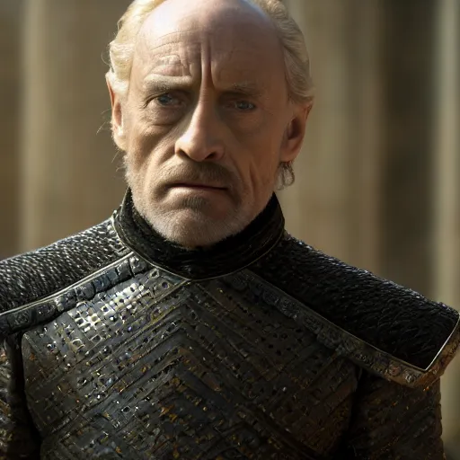 Image similar to tywin lannister as tyrion lannister photo film quality, movie still, 8 k