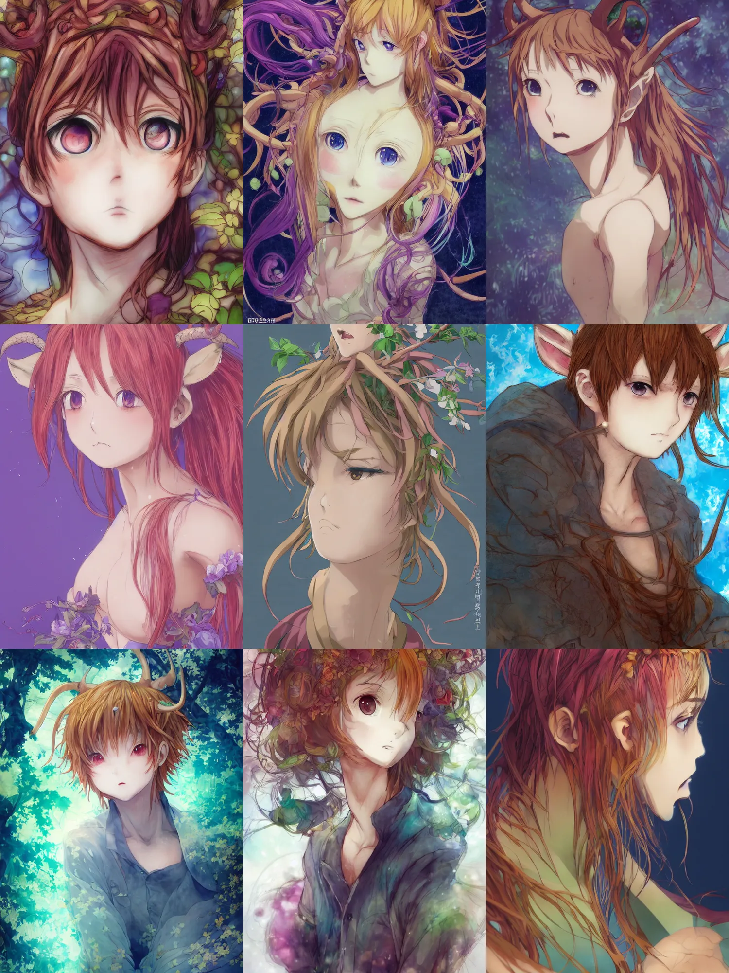 Prompt: An anime portrait of a faun, digital, concept art, Kyoto animation, kawaii, yoshitaka amano, studio lighting, manga, bright colors, beautiful, 28mm lens, mucha, vibrant high contrast, gradation, jean giraud, rule of thirds, unreal engine, fibonacci, intricate, cel shaded, blender npr, flat, matte print, soft eyes, smooth, makoto shinkai